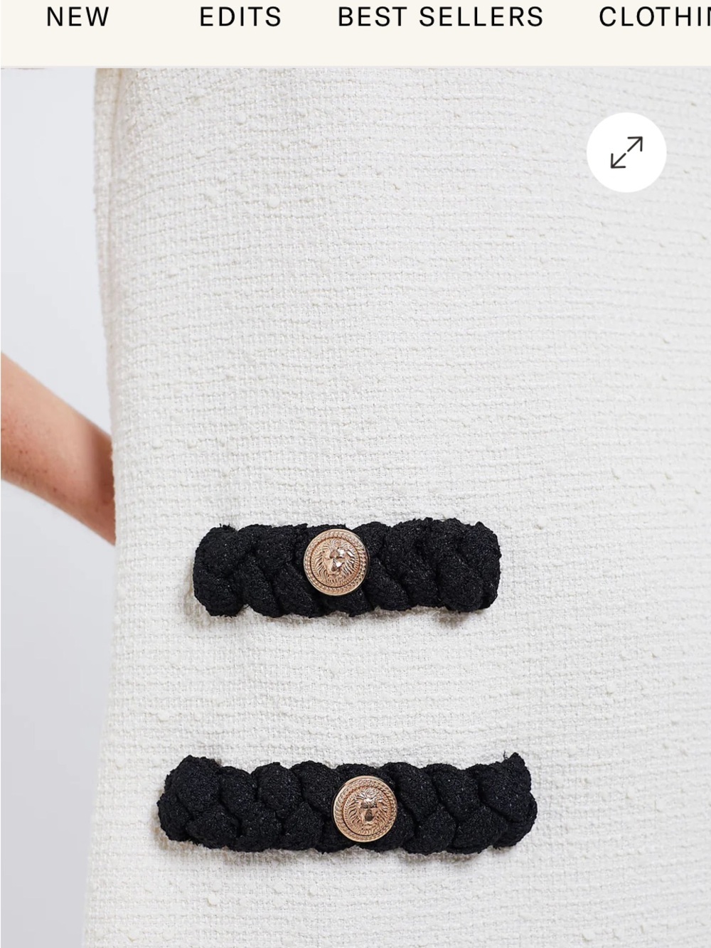Tuckernuck Ivory Bouclé Tweed Shift Dress with Gold Button Detail - Picture 9 of 9